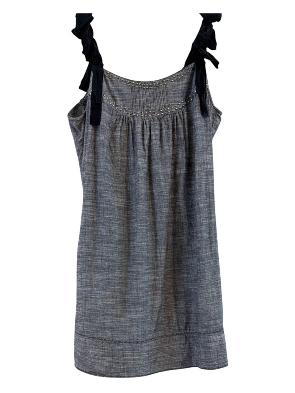 Sequin Hearts Chambray Studded Pockets Exposed Zipper Tie Straps Mini Dress M